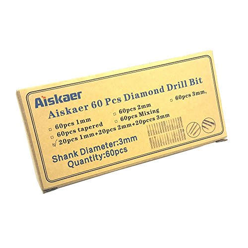 Premium Diamond Drill Bit Cylindrical Burr Kit - 60 Pcs, Jewelry, Beach, Sea Glass, Shells, Gemstones, Lapidary - 1mm, 2mm, 3mm