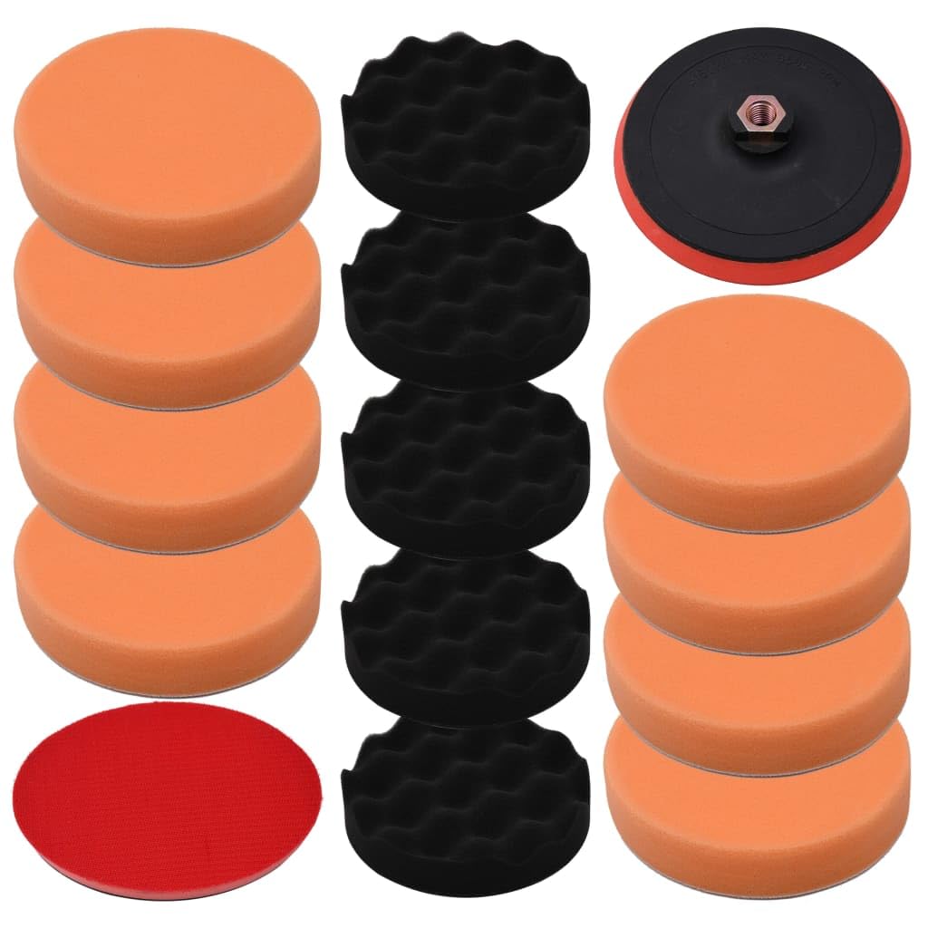14-tlg. Polierschwamm-Set 150 mm, mehrfarbige Polierpads für Poliermaschine, Schleifer Zubehör für Autopflege, Karosserie, Lack, Holz, Werkstatt, elektrisch und Akku, vielseitig einsetzbar