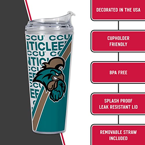 Rico-Industries-NCAA-Coastal-Carolina-Chanticleers-Standard-24oz-Acrylic-Tumbler-with-Hinged-Lid-Officially-Licensed-Double-Wall-Tumbler-with-StrawWhite