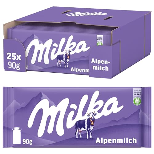 Milka Alpenmilch-Schokolade – klassische Tafelschokolade aus zarter Alpenmilch im Vorratspack – 25 x 90g 1