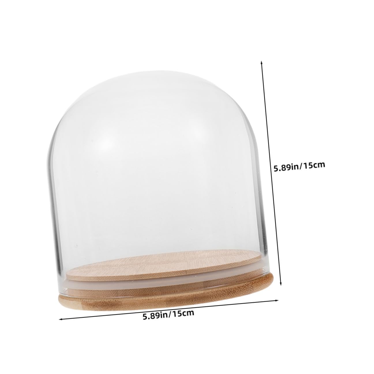 Cloche en verre avec cloche cylindrique en forme de fleur éternelle 15 x 15 cm avec base en bambou pour décoration d'intérieur et vitrine d'objets de collection
