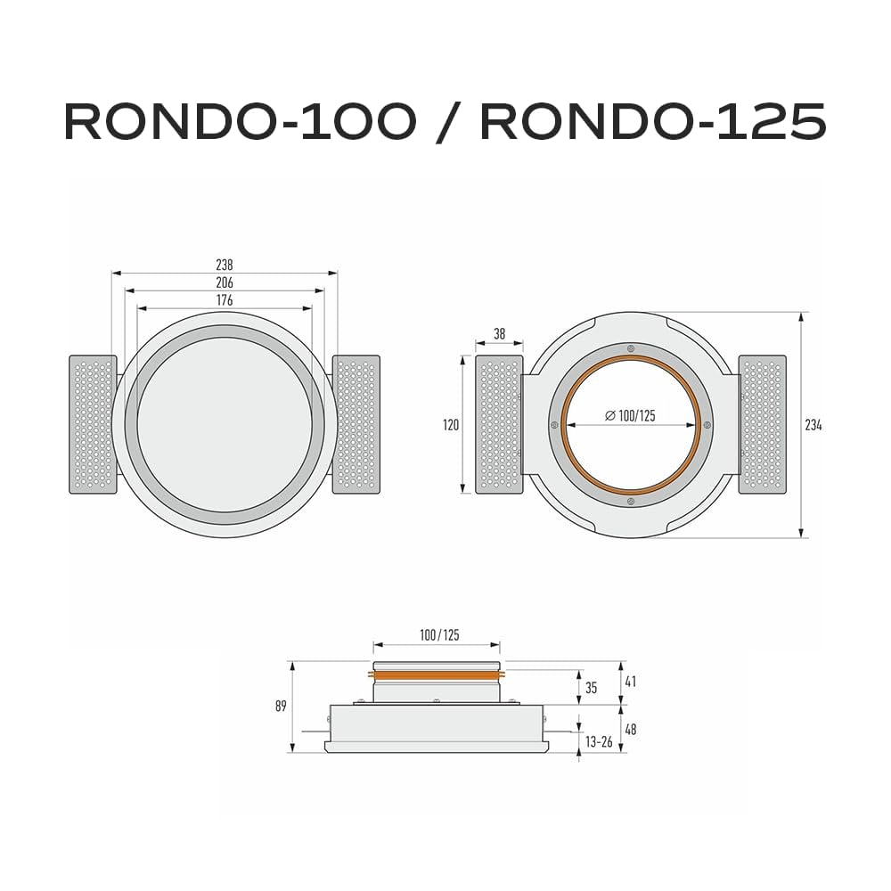RONDO-125 - Válvula de Aire sin Marco, Rejilla Ventilacion Redonda 125 mm, Difusor de Aire Acondicionado Gorra