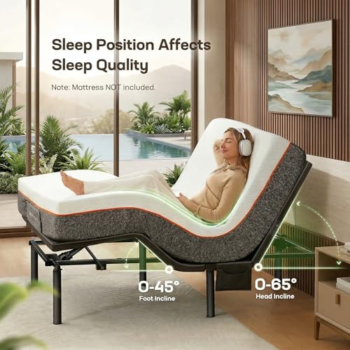 Image of Marsail MS01-2 Queen Adjustable Bed with Massage + 8-inch Gel Memory Foam Mattress, APP Control Adjustable Bed with Under-Bed Nightlight, Queen