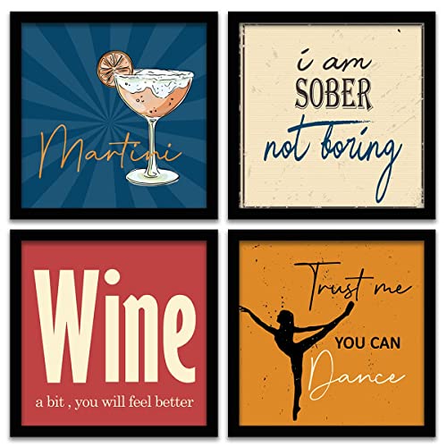 Image of kotart - Framed Wall Posters for Bar Kitchen Restaurant Decor - Bar Theme Frames - Set of 4 (13 x 13 inch) (Art 16, Big)