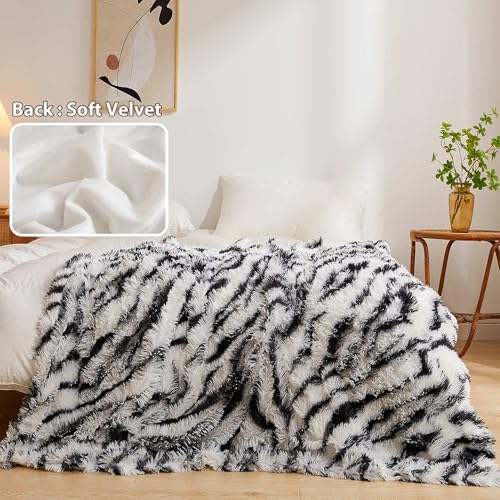 Liferevo Zebra Print Black And White Shaggy Plush Throw Blanket Soft Fluffy 50 Inchx60 Inch Warm Comfy Throws Faux Fur Blanket Throw Fuzzy Fur Throw For Office Couch thumb #3