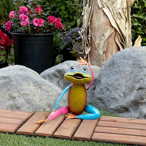 Alpine Corporation 11' H Indoor/Outdoor Colorful Metal Stretching Yoga Frog Decorative Garden Statue