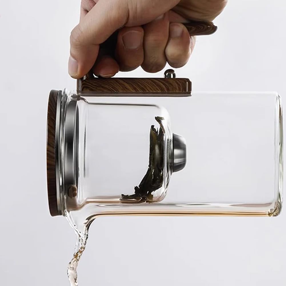 Water Separation Glass Teapot with Wooden Handle, Enchantipot Magic Tea Pot, Magical Teapot Glass with Infuser, Clear Tea Pot with Strainer, Tea Separation Filtration Glass Tea Pot