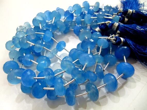 Perles en calcédoine bleue de qualité premium et rondelles facettées 10-12mm pour joaillerie