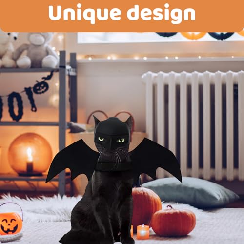 Fledermaus Kostüm für Katzen & Hunde mit Maske – Halloween Haustier Kostüm Set, Fledermausflügel & 3D Katzenmaske, Schwarz, Verkleidung für Cosplay & Party