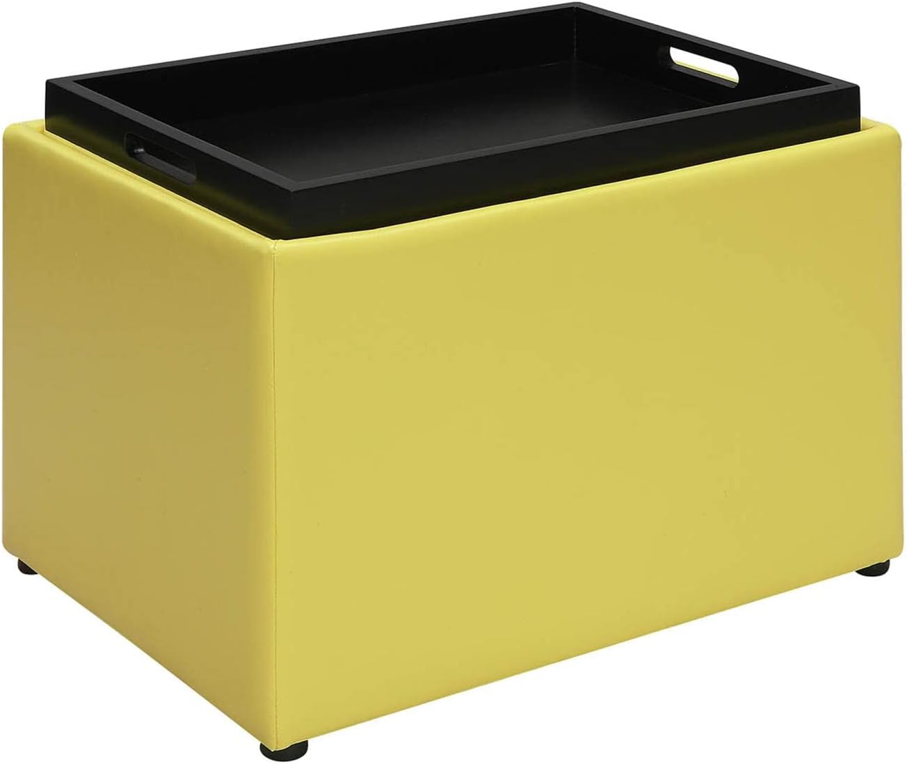 Modern Yellow Faux Leather Accent Storage Ottoman with Reversible Tray