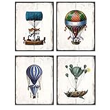 Hot Air Balloon Decorations - Dirigible Wall Art - Steampunk Decor - Goth Blimp Airship Posters for Living Room, Bedroom, Office Decoration - Cool Unique Shabby Chic Gift - 8x10 Victorian Decor Set