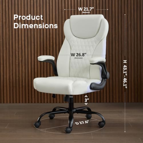 Image of amseatec Big and Tall Office Chair, Flip-Up, Executive Desk Chair, White