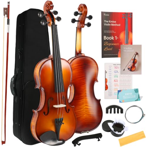Image of Kmise Teacher Approved 4 /4 Full Size Violin Starter Kit for Adults Beginners Students, Artistic Tiger-Stripe Acoustic Violins, Fiddle Bundle with Case, Bow, Rosin, Strings, Shoulder Rest & Guide