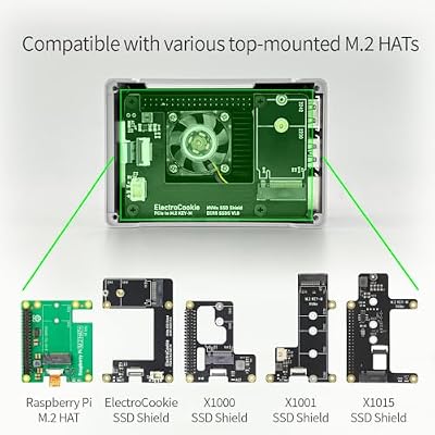 ElectroCookie Raspberry Pi 5 Case, Aluminum Compact Case with M.2 NVMe SSD PCIe HAT and Active RGB Lighting Cooler (Black Case + M.2 HAT[X1001])