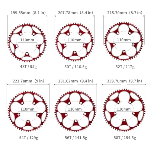 VHXNPCRAO Bike Chainring 46T Red, 110BCD Round Narrow Wide Chainring, 36-60T Single Bicycle Chain Ring for 8-12 Speed Road Bike (Red, 46T) - Thumbnail 7