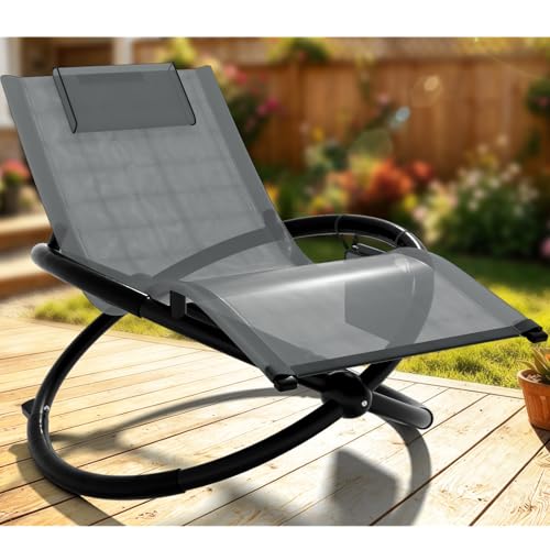 Soontrans Chaise Longue à Bascule 152×77×90 CM avec Poche Latérale, Fauteuil Relax Pliant Durable avec Appui-tête Élargi Charge Maximale 160 KG, pour...