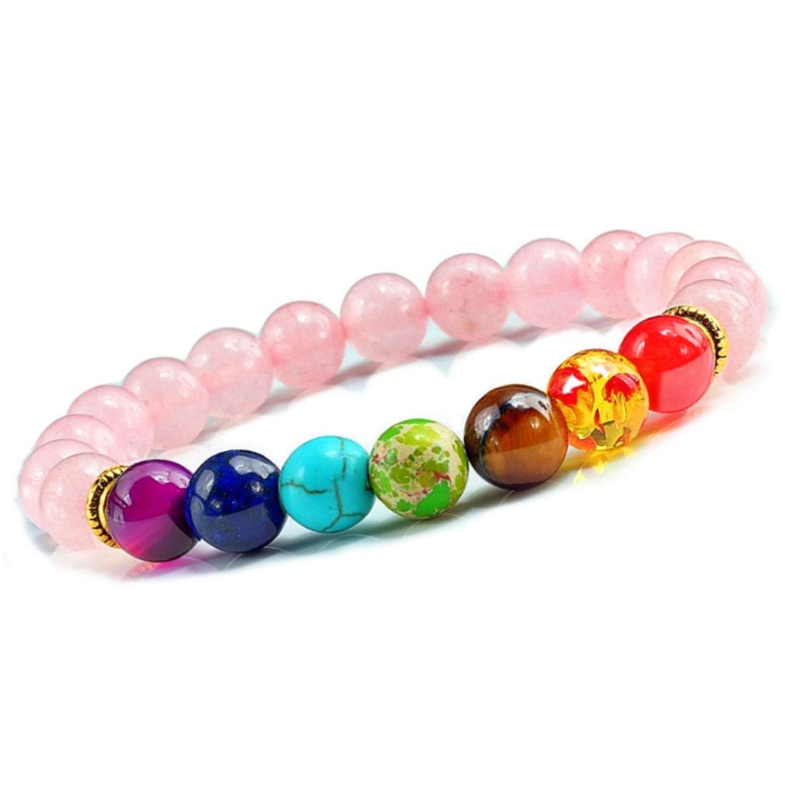 MIRAN AGATE Pink Rose Quartz with Seven Chakra Crystal 8mm Beads Stretchable Bracelet for Unisex | Reiki Healing Meditation & Love Bracelet (B0CL518HB1) Amazon Price History, Amazon Price Tracker