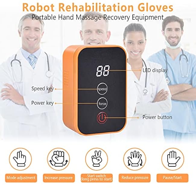 Rehabilitation Robot Glove for Stroke Hand Finger, USB Chargeable Recovery Equipment Rehab Robotic Glove for Hemiplegia, Strength Adjustment, Mirror Mode, Portable Belt (Left M)
