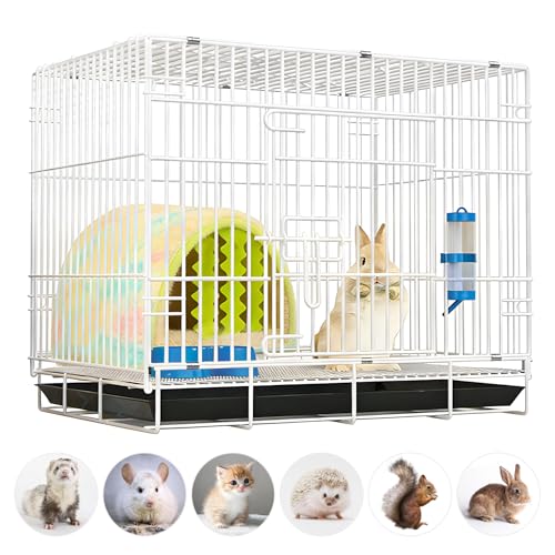 Small Animal Cage Indoor Hamster Cage with Water Bottle & Food Bowl & Washable Small Nest Guinea Pig Cage for Ferret Chinchilla Bunny Kitten Hedgehog Squirrel Rat Rabbit