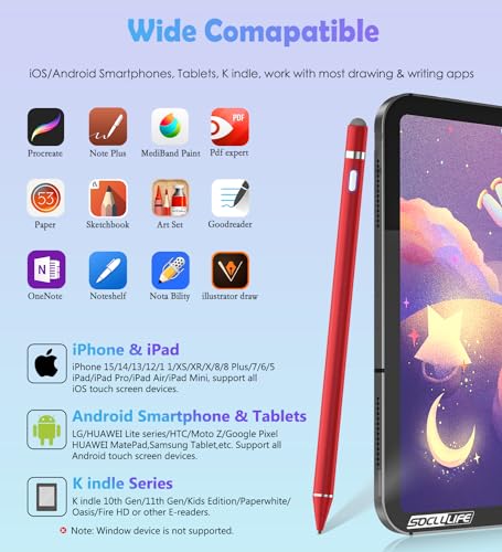 Image of Active Stylus Pen for Touch Screens, Dual Pen Tips for Drawing &Writing,High Precise Universal Digital Pencil for Tablet /Phone /Sam-sung /K-indle,i-Pad Air /Pro /Mini,A-pple i-Phone 17 /16 /15 /14 /13 /12- Red