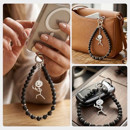OWRRA Phone Charm Wrist Strap, Beaded Cell Phone Lanyard, Handmade Hand Strap, Rock Chain for iPhone/Samsung — view 3