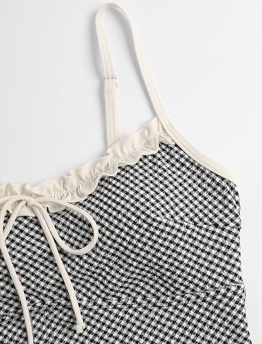 ZAFUL Tankini Swimsuits for Women Tie Front Tummy Control Spliced Ruffles Bikini Sets Two Piece Bathing Suits4