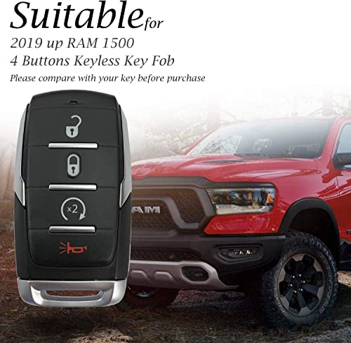 Becdur Smart Key Fob Cover Case With Keychain Compatible With 2019-2022 Dodge Ram 1500 2500 Key Holder (4 Buttons, White) #TOP1