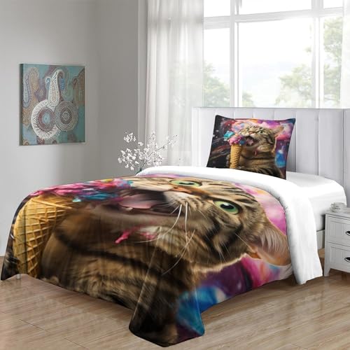 Housse de couette chat mignon 3D microfibre parure de lit 3 pièces zip - 5