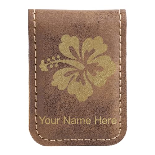 LaserGram Slim Magnetic Money Clip, Hibiscus Flower 1, Personalized Engraving Included (Rustic)