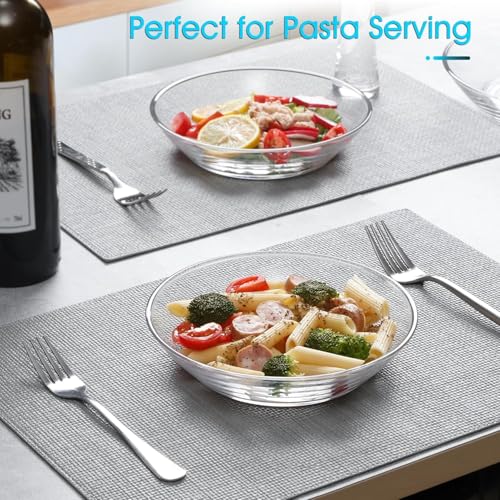 Image of PrimeWorld 7.5 Inch Small Glass Pasta Deep Plate (2 Pack) | Transparent Glass Plates for Soup, Salad, Pasta & Dessert | Microwave, Oven & Dishwasher Safe | Elegant Dining Tableware