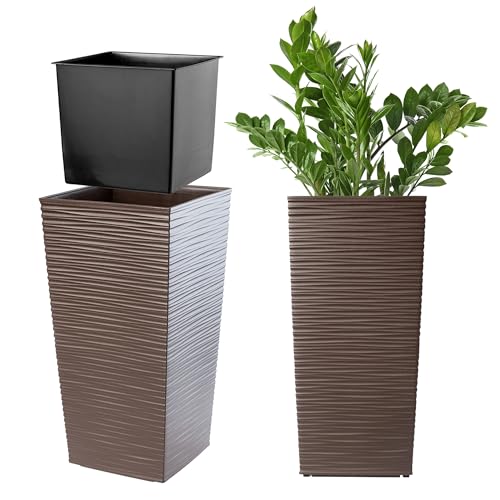 KADAX Elegante Vaso Alto per Piante da Interno ed Esterno Decorativo, Grande Fioriera in Plastica per Giardino e Balcone (Marrone, Irregolare, 46.5 cm)