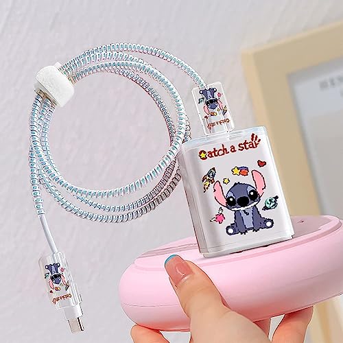 Image of ABRALE Iphone Charger Case,Accessories,Protective Case for 18W 20W iPhone 14 13 12 11 Pro Max Fast Charging Cable Adapter Charger, Cute Lightning Data Cable Case for iPhone Charger,(STITCH)