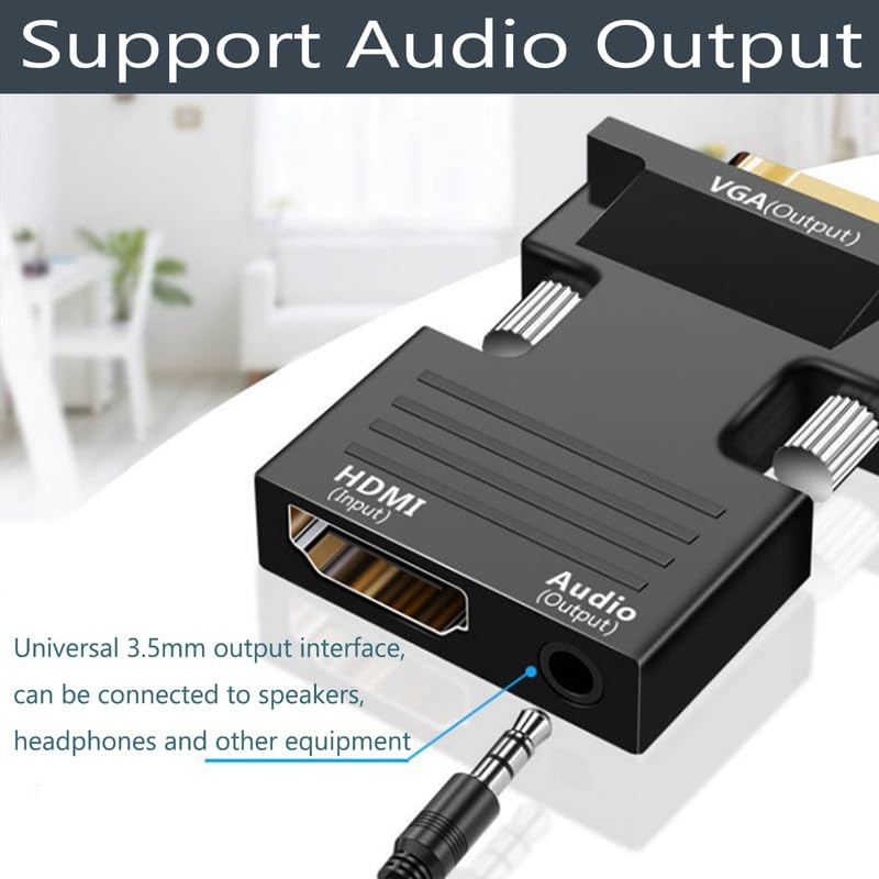 Image of SANCY HDMI to VGA Adapter Converter with 3.5mm Stereo Audio, Active HDMI-to-VGA 1080p Conversion, Plug-and-Play Portable Design, Black