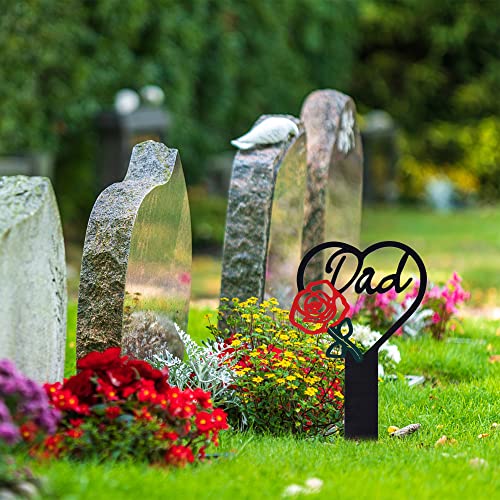 Tugaizi Memorial Grave Marker Metal Plaque Garden Grave Marker Dad Memorial Stake Sympathy Grave For Cemetery Decorations Outdoors Yard Decor, Heart Shaped, Red Rose #TOP3