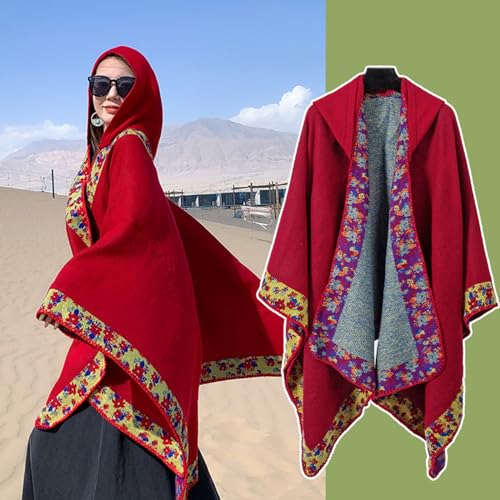 Poncho à capuche femme ample et chaud avec ouverture devant vintage - 6