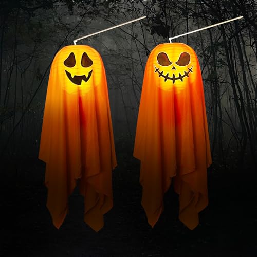 Ycaaeo Halloween Geist Laterne Mit LED Licht - 2 Stücke Windsäcke, Handheld Hängend, Für Kinder Und Deko Ycaaeo Halloween Geist Laterne Mit LED Licht - 2 Stücke Windsäcke, Handheld Hängend, Für Kinder Und Deko