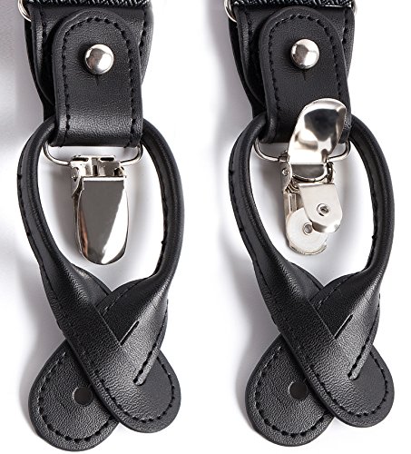 Jacob Alexander Men's Large Dots Y-Back Suspenders Braces Convertible Leather Ends Clips - Black White #TOP2