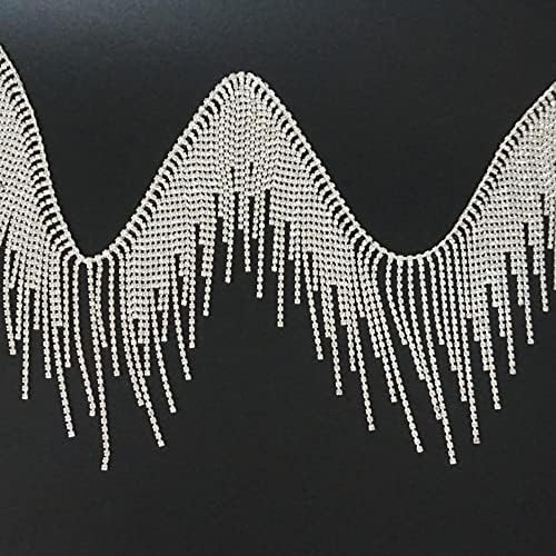 VOELIGT 2 Yard Rhinestone Fringe Beaded Fringe Trim Rhinestone Fringe Belt Ribbon Tassel Chain for Clothing Accessories and Party Decoration Silver