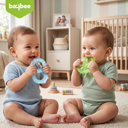 Image of Baybee Natural Silicone Baby Teether for 3-12 Months | Bpa Free Food Grade Soft Silicone Teething Relief Toys for Infants, Babies, Pack of 2 | Gum Safe Soothers Infant Oral Care & Baby Essentials Gift