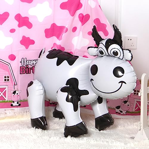 Image of 3D Cow Balloon for Party Decorations,Cute Self Standing Cow Balloons for Western Cowboy Cowgirl Theme Birthday Party Favor Supplies Decor