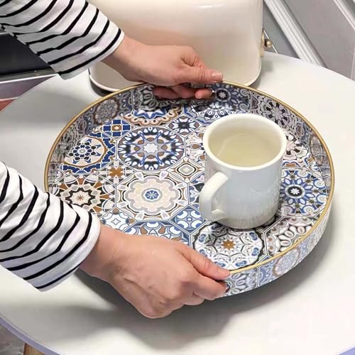 Round-Serving-Tray-with-Handles-Boho-Coffee-Table-Tray-Serving-TrayLarge-Tray-for-Ottoman-Coffee-TableModern-Decorative-Tray-for-Living-Room Round Serving Tray with Handles Boho Coffee Table Tray Serving TrayLarge Tray for Ottoman Coffee TableModern Decorative Tray for Living Room