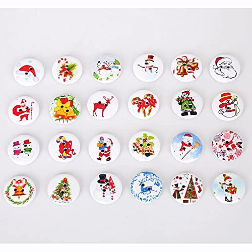 50 PCS Random Mixed 2 Holes Christmas Decorative Buttons Mixed Sewing Wooden Scrapbooking Buttons for Sewing Crafts (#1 20mm)