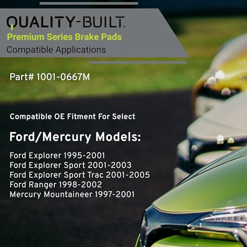 Image of QUALITY-BUILT Rear Semi-Metallic Brake Pads, Premium 1001-0667M, Compatible with 1995-2005 Ford /Mercury (Explorer,Explorer Sport,Explorer Sport Trac,Mountaineer,Ranger)