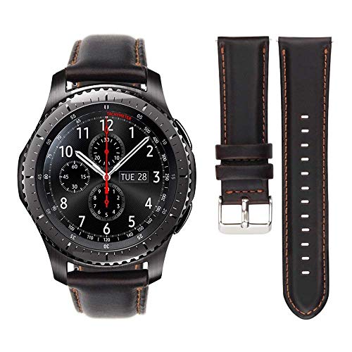 Ibazal Gear S3 Watch Band 46Mm,Gear S3 Frontier/Classic Genuine Leather Bands Replacement Strap 22Mm For Samsung Gear S3 Frontier/Classic Sm-R760/Samsung Galaxy Watch 46Mm/Pebble Time- Coffee #TOP4