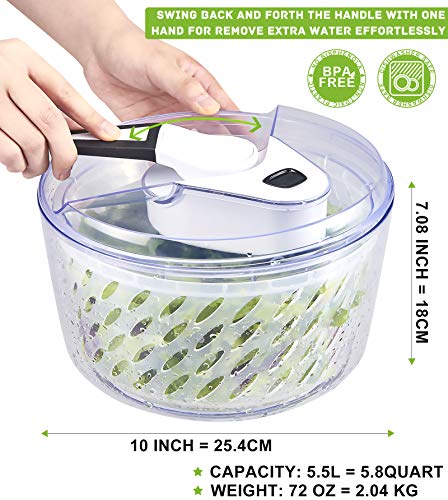 FAVIA 6 Quart Large Salad Spinner Lettuce Washer Quick Dryer with Vegetable Slicer Chopper Set BPA Free Dishwasher Safe (Black)