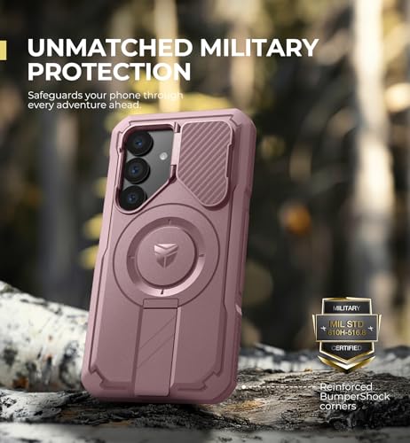 Image of Dexnor for Samsung Galaxy S25 Case with Camera Cover & Adjustable Kickstand & Built-in Screen Protector, Magnetic Rugged Shockproof Bumper Cases Heavy-Duty Magnetic Protective Cover (2025),Peony Pink