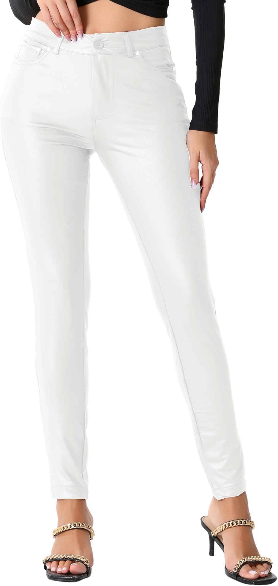 Leather Pants for Women High Waist Stretch Tights Motorcycle Leggings with Pockets
