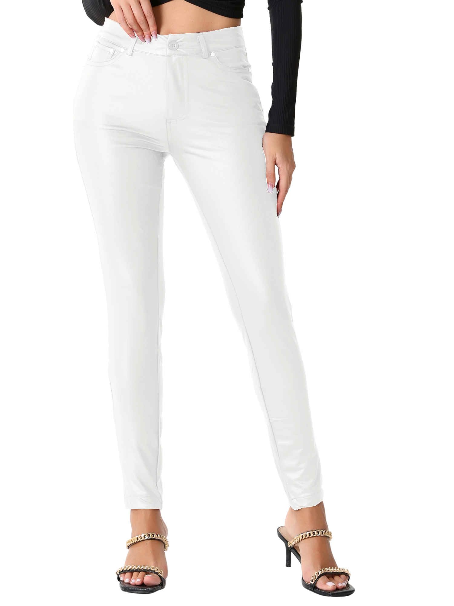 Faux Leather Pants for Women's High Waist Stretch Slim Fit Motorcycle Legging Pants