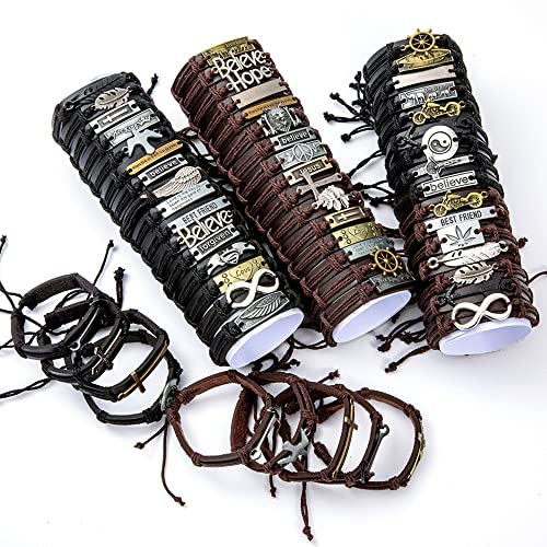 Akfsinsb Leather Bracelets For Women,Hippie Leather Wrap Bracelets For Women Boho With Evil Eye Owl Vintage Adjustable Multilayer Leather Wrist Band Wristbands Jewelry #TOP6