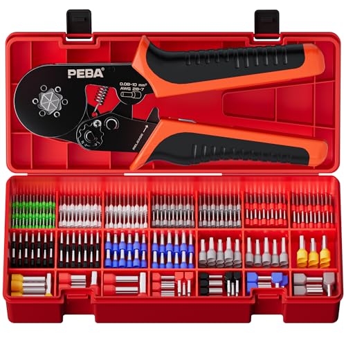 PEBA Kit de Crimpadora Terminales Electricos, Terminales Alicates 0.08-10.00 mm² con 21 clases de Punteras Electricas, Engarzadora de Crimpado Alicates - Hexagonal Crimpadora Terminales